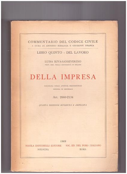 Della Impresa Libro Quinto - Del Lavoro Art. 2060-2134 - copertina