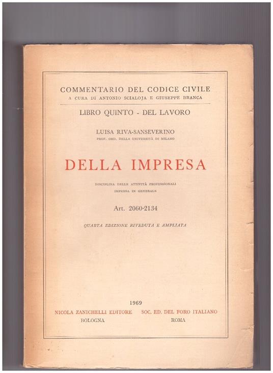 Della Impresa Libro Quinto - Del Lavoro Art. 2060-2134 - copertina
