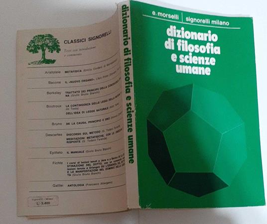Dizionario di filosofia e scienze umane - Emilio Morselli - copertina