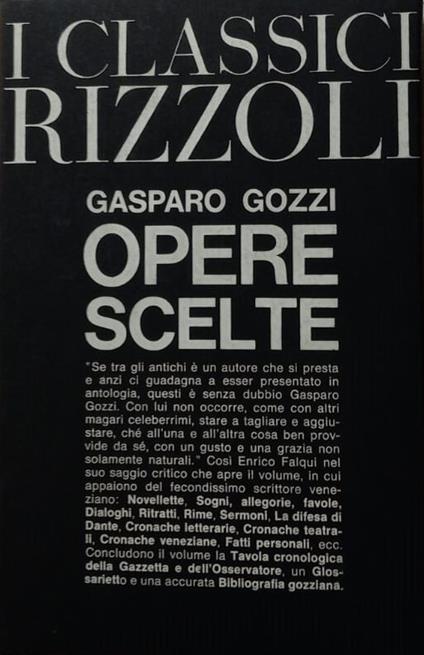 Opere scelte - Gasparo Gozzi - copertina