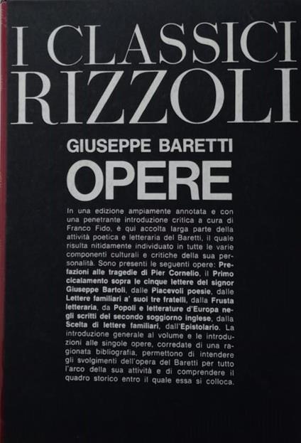 Opere - Giuseppe Baretti - copertina