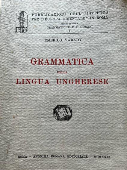 Grammatica della lingua ungherese - Emerico Varady - copertina