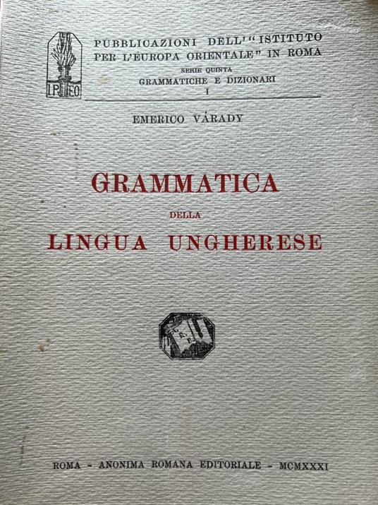 Grammatica della lingua ungherese - Emerico Varady - copertina
