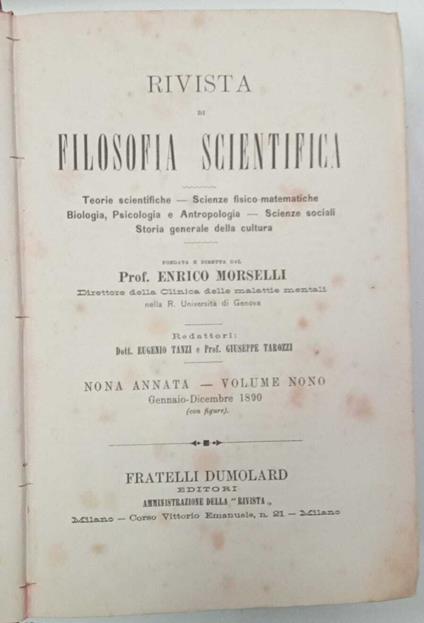 Rivista di filosofia scientifica (volume nono) - Enrico Morselli - copertina