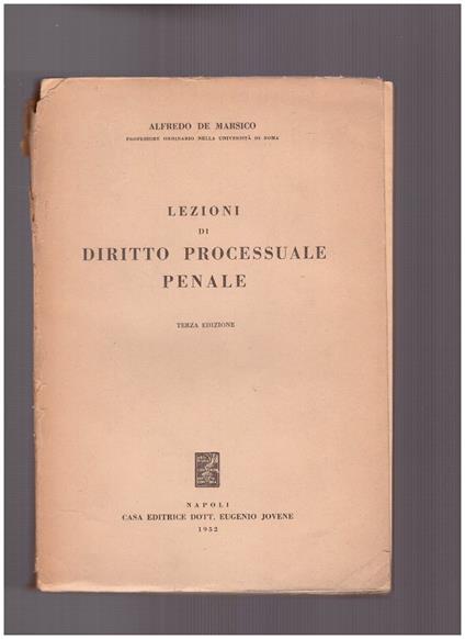 Lezioni di diritto processuale penale - Alfredo De Marsico - copertina