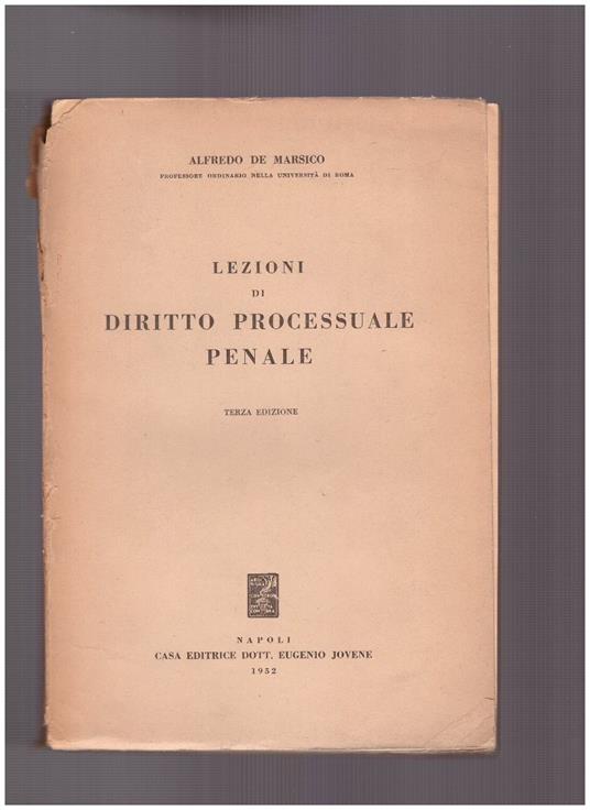 Lezioni di diritto processuale penale - Alfredo De Marsico - copertina