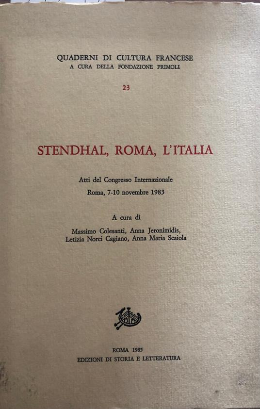 Stendhal, Roma, l'Italia - copertina