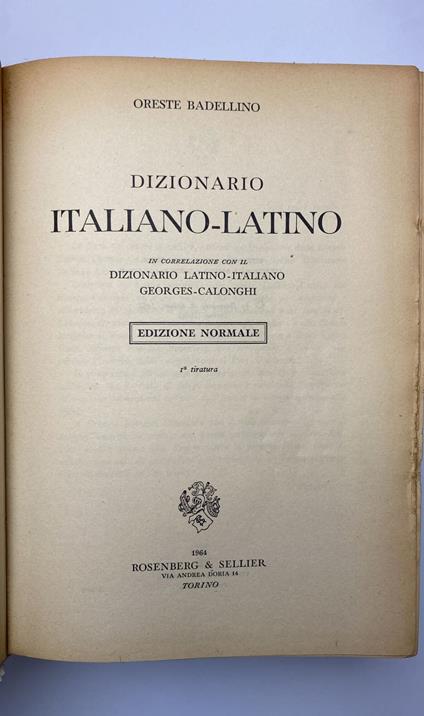 Dizionario Italiano - Latino - Oreste Badellino - copertina