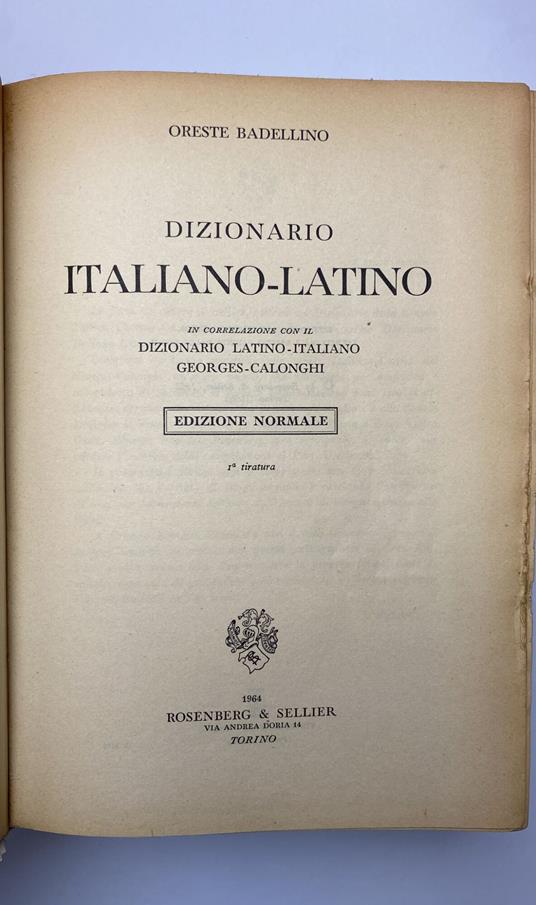 Dizionario Italiano - Latino - Oreste Badellino - copertina