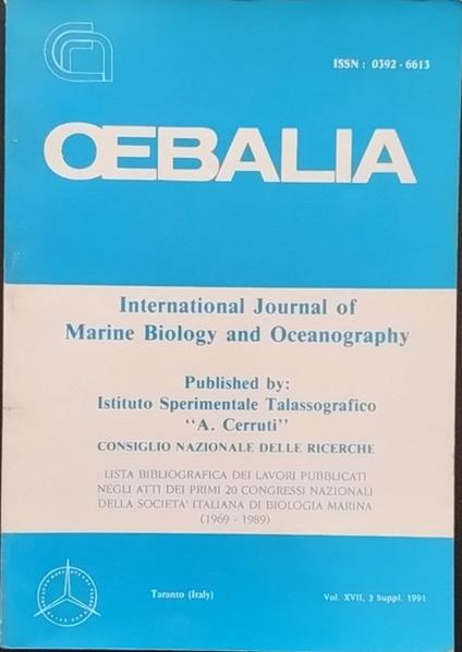 Oebalia. International Journal of Marine Biology and Oceonography - copertina