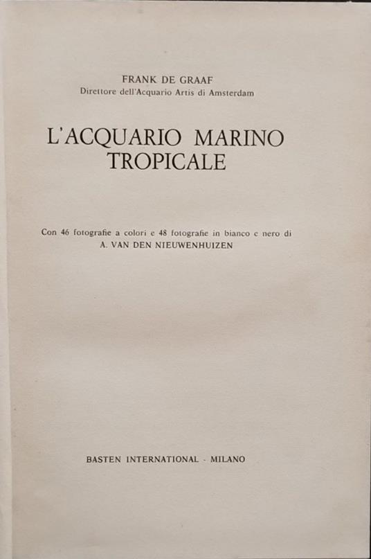 L' acquario marino tropicale - Frank De Graaf - copertina