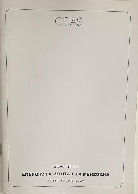 Energia: la verità' e la menzogna - Cesare Boffa - copertina
