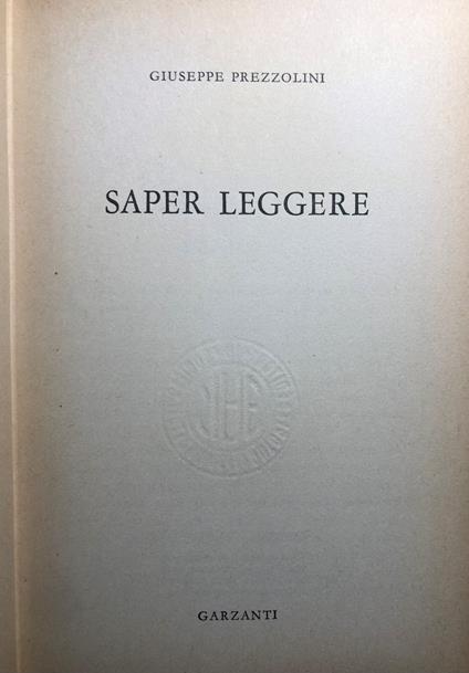 Saper leggere - Giuseppe Prezzolini - copertina