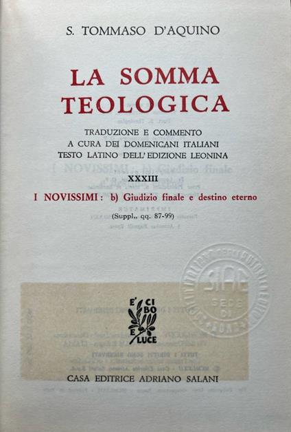 La somma teologica. XXXIII I novissimi: b) giudizio finale e destino eterno - Tommaso d'Aquino (san) - copertina