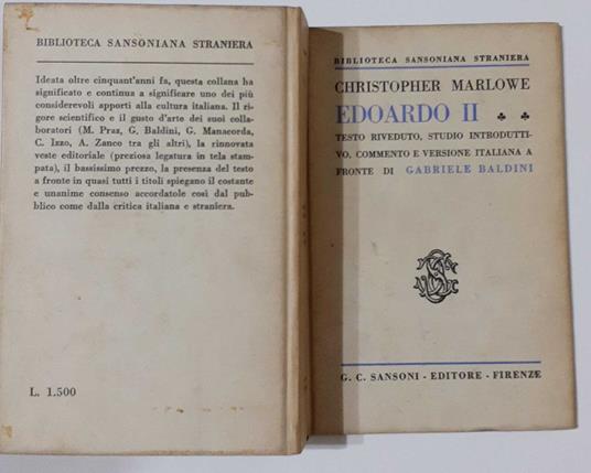 Edoardo II - Christopher Marlowe - copertina