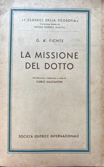 La missione del dotto - J. Gottlieb Fichte - copertina