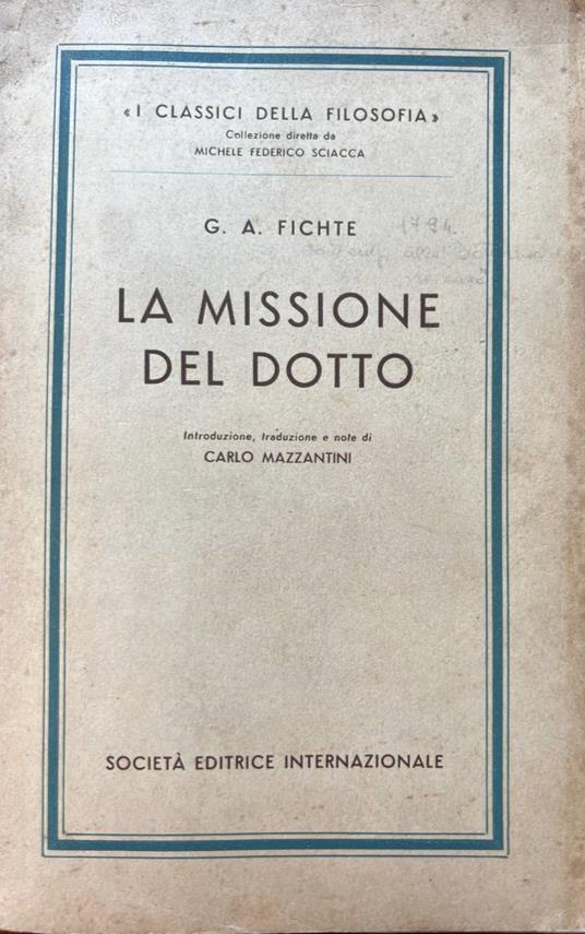 La missione del dotto - J. Gottlieb Fichte - copertina