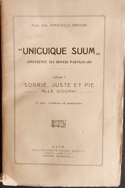 Unicuique suum, conferenze sui doveri particolari - Francesco Gregori - copertina