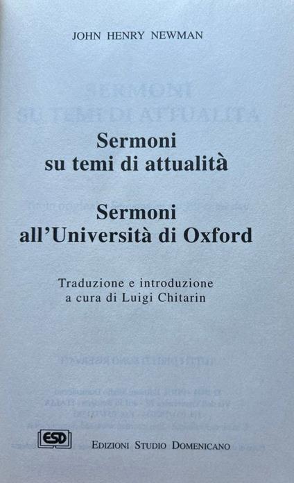 Sermoni su temi di attualità - Sermoni all'Università di Oxford - John H. Newman - copertina
