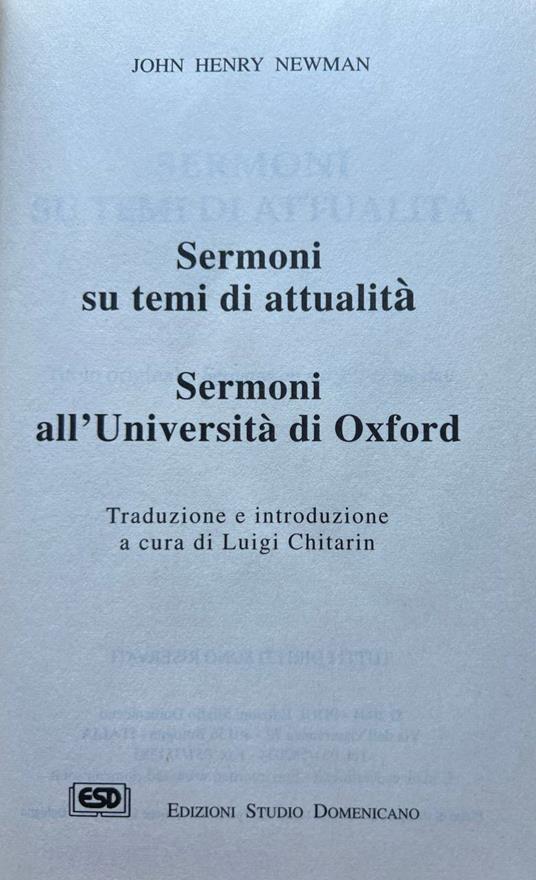 Sermoni su temi di attualità - Sermoni all'Università di Oxford - John H. Newman - copertina