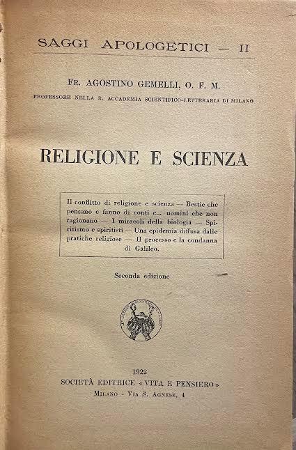 Religione e scienza - Agostino Gemelli - copertina