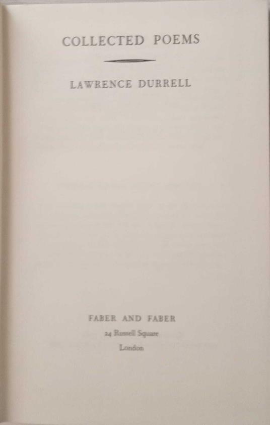 Collected Poems - Lawrence Durrell - copertina
