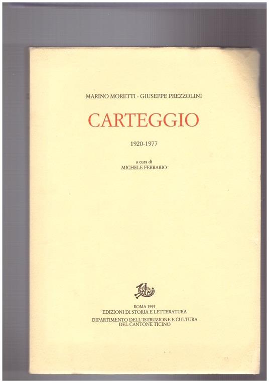 Carteggio 1920-1977 - copertina