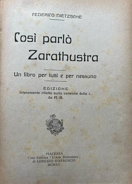 Così parlò Zarathustra - Friedrich Nietzsche - copertina