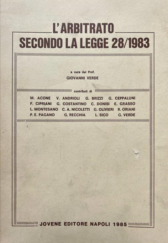L' arbitrato secondo la legge 28\1983 - copertina