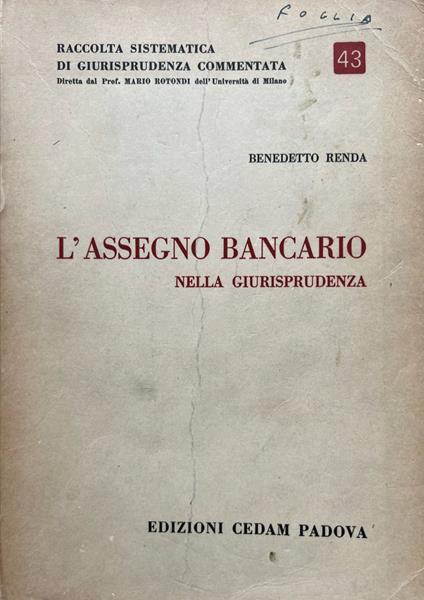 L' assegno bancario nella giurisprudenza - Benedetto Renda - copertina