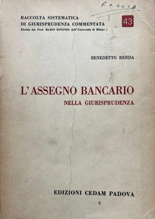 L' assegno bancario nella giurisprudenza - Benedetto Renda - copertina