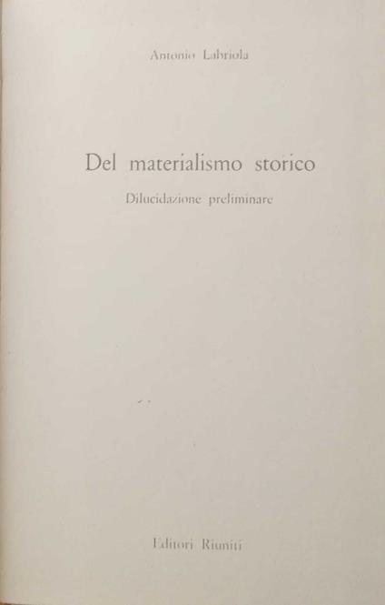 Del materialismo storico - Antonio Labriola - copertina
