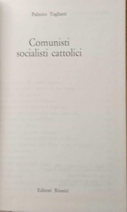 Comunisti socialisti cattolici - Palmiro Togliatti - copertina