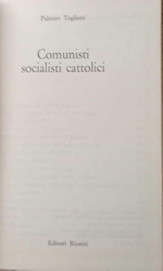 Comunisti socialisti cattolici - Palmiro Togliatti - copertina