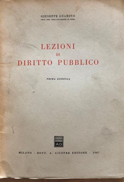 Lezioni di diritto pubblico - Giuseppe Guarino - copertina