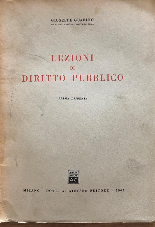 Lezioni di diritto pubblico - Giuseppe Guarino - copertina