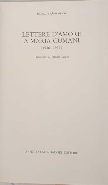 Lettere d'amore a Maria Cumani (1936 - 1959) - Salvatore Quasimodo - copertina