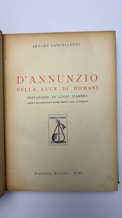 D'Annunzio nella luce di domani - Arturo Lancellotti - copertina