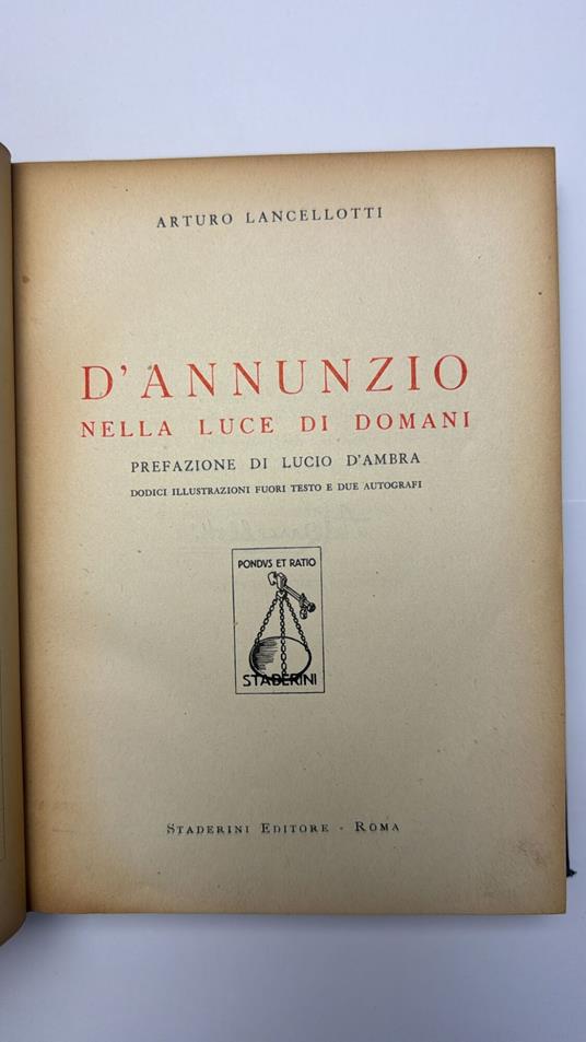 D'Annunzio nella luce di domani - Arturo Lancellotti - copertina