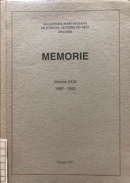 Memorie. Volume XXXI 1992-1993 - copertina