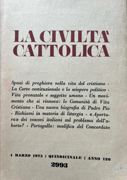 La civiltà cattolica Anno 126 - copertina