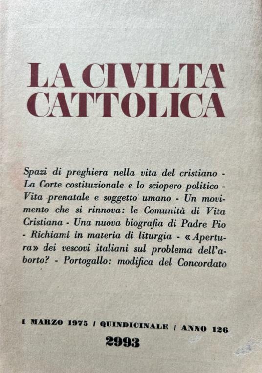 La civiltà cattolica Anno 126 - copertina