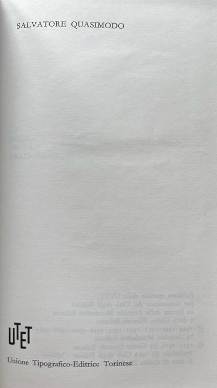 Poesia - Prosa- Traduzioni - Salvatore Quasimodo - copertina