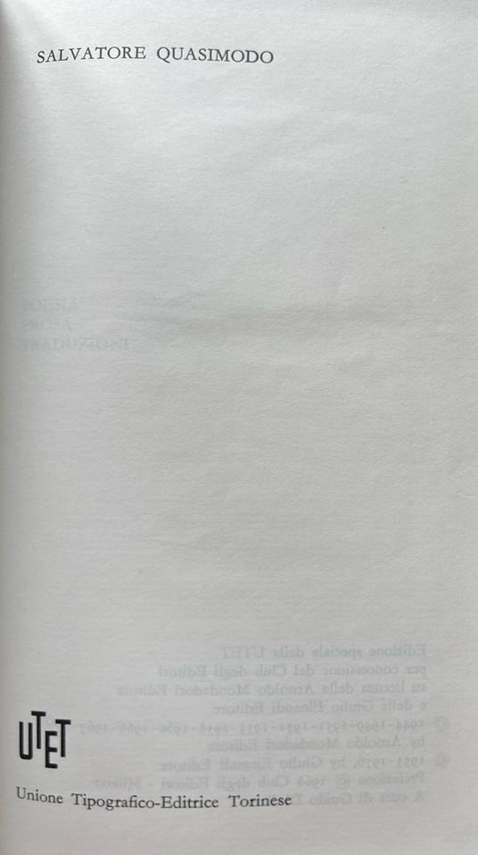 Poesia - Prosa- Traduzioni - Salvatore Quasimodo - copertina