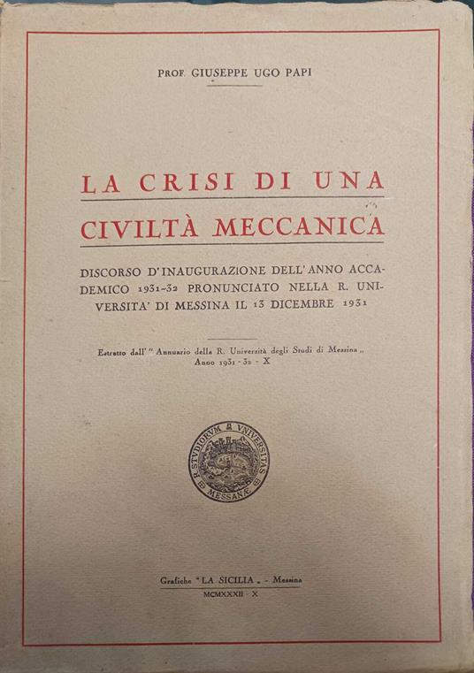 Crisi di una civiltà meccanica - Giuseppe Ugo - copertina
