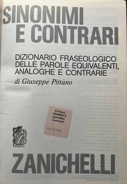 Sinonimi e contrari - Giuseppe Pittano - copertina