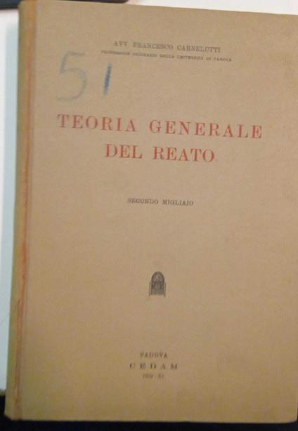 Teoria generale del reato - Francesco Carnelutti - copertina
