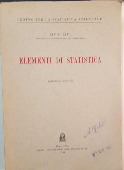 Elementi di statistica - Livio Livi - copertina