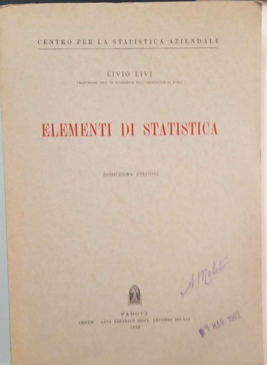 Elementi di statistica - Livio Livi - copertina