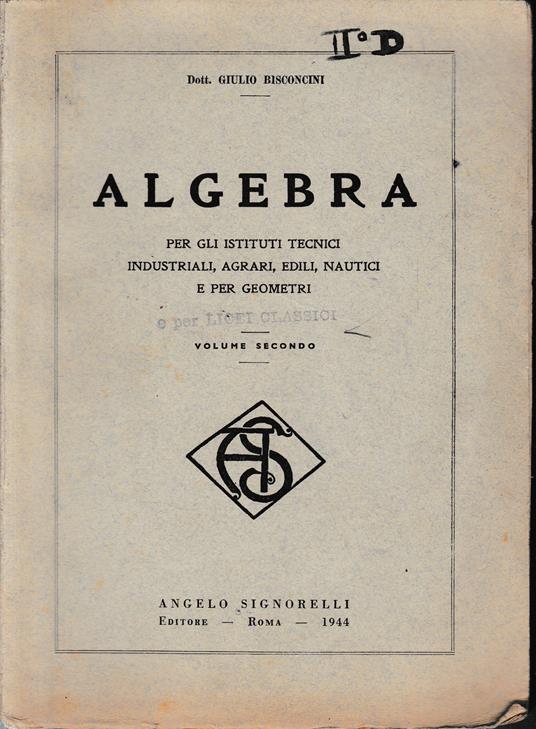 Algebra. Vol. 2° - Giulio Bisconcini - copertina
